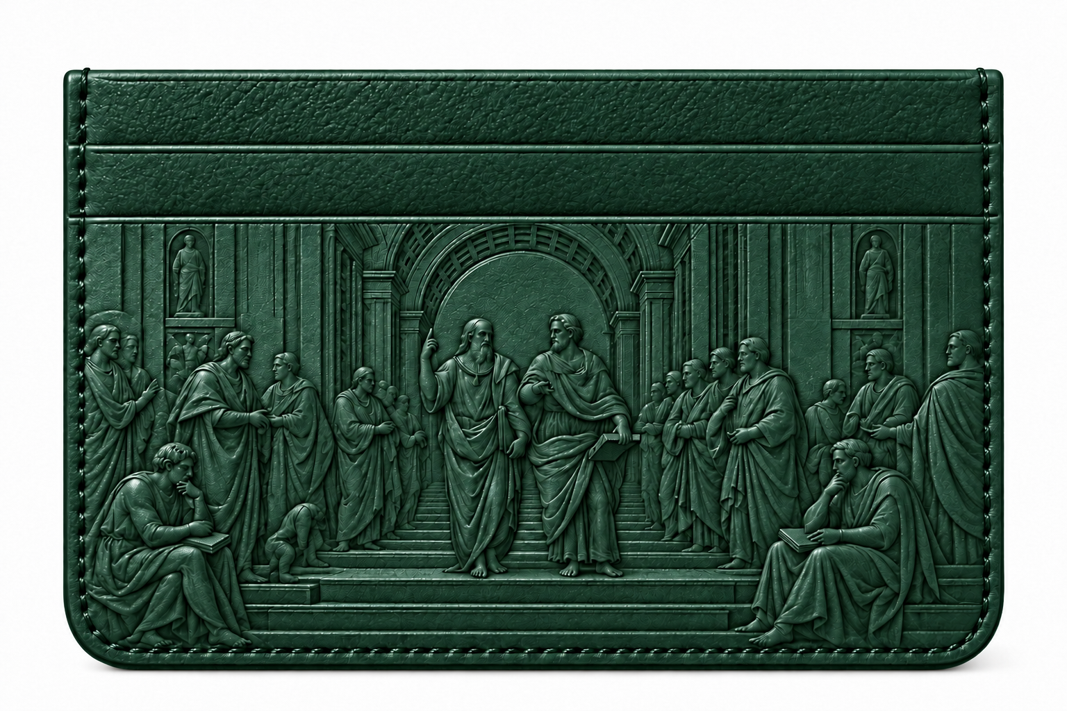 School of Athens cardholder in dark forest green